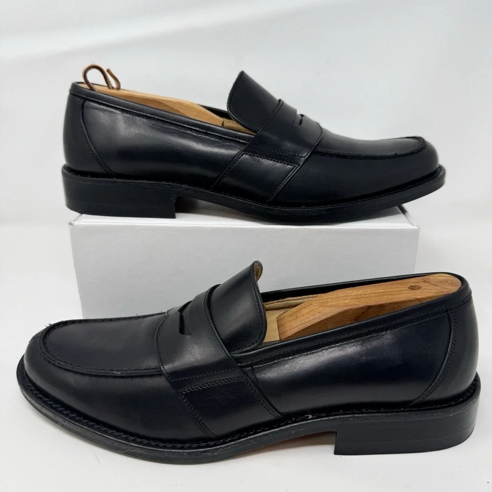 Johnston & Murphy Italy Made Penny Loafers Black Leather Dress Shoes 8.5 M